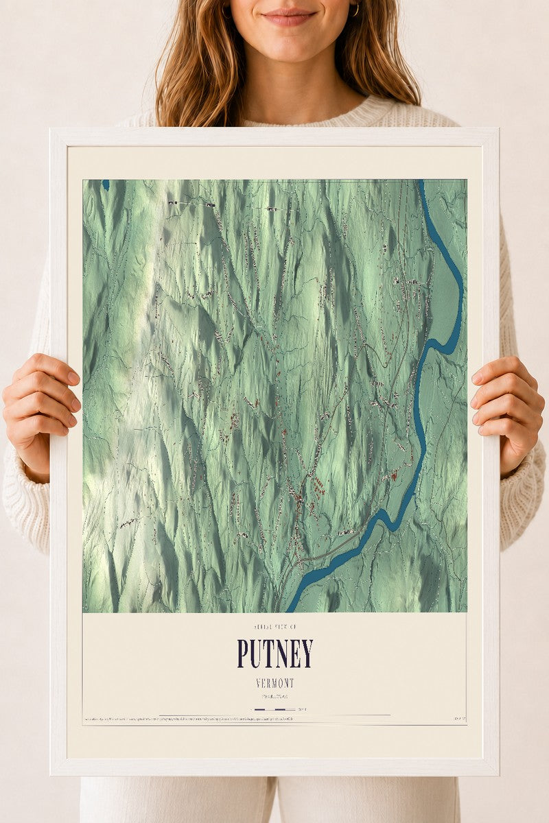 Putney, Vermont map print - 18 x 24 white Ayous wood frame