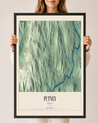 Putney, Vermont map print - 24 x 36 black Ayous wood frame
