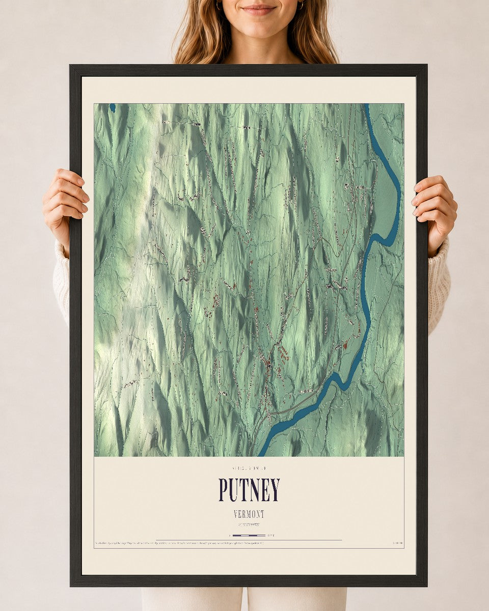 Putney, Vermont map print - 24 x 36 black Ayous wood frame