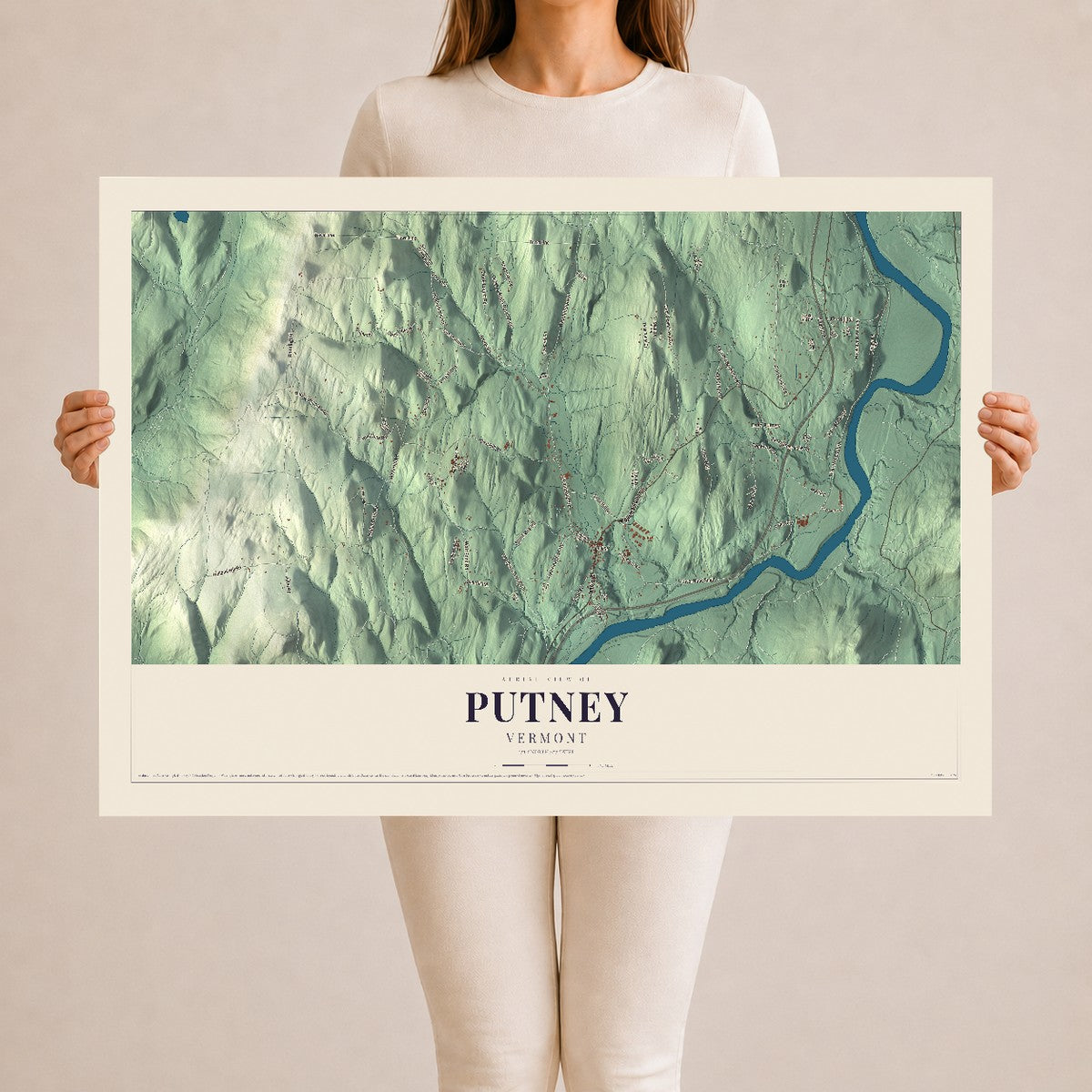 Map of Putney, Vermont, 24 x 36 inch unframed archival matte print