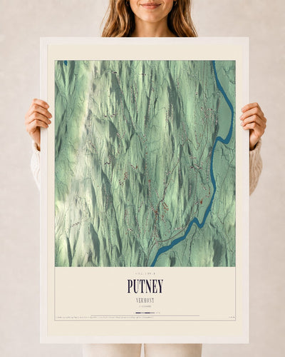 Putney, Vermont map print - 24 x 36 white Ayous wood frame