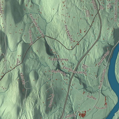 Terrain and local geography detail from the Putney, Vermont map