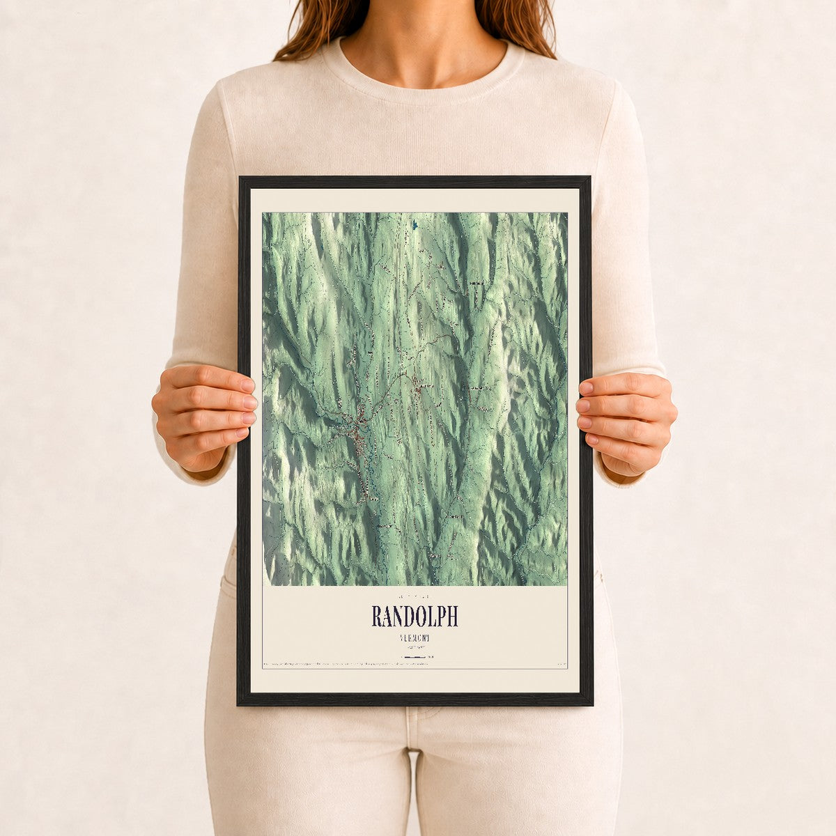 Randolph, Vermont map print - 12 x 18 black Ayous wood frame