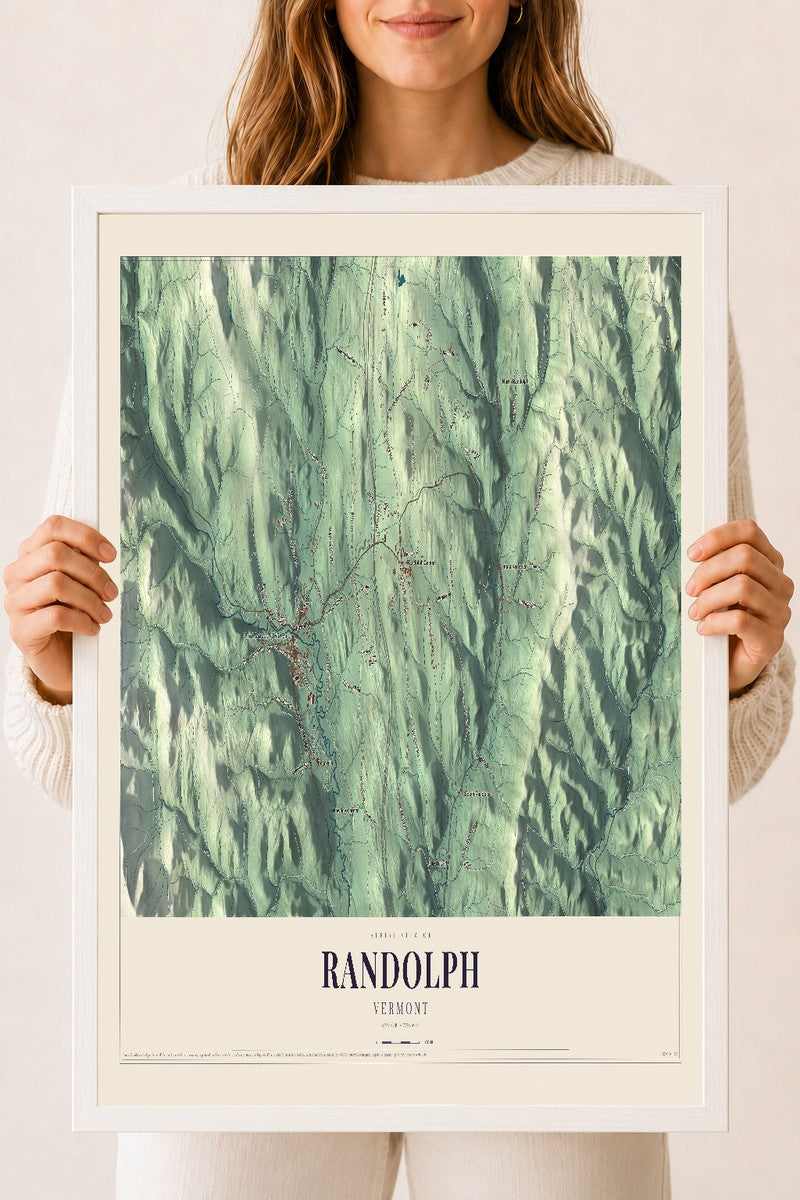 Randolph, Vermont map print - 18 x 24 white Ayous wood frame