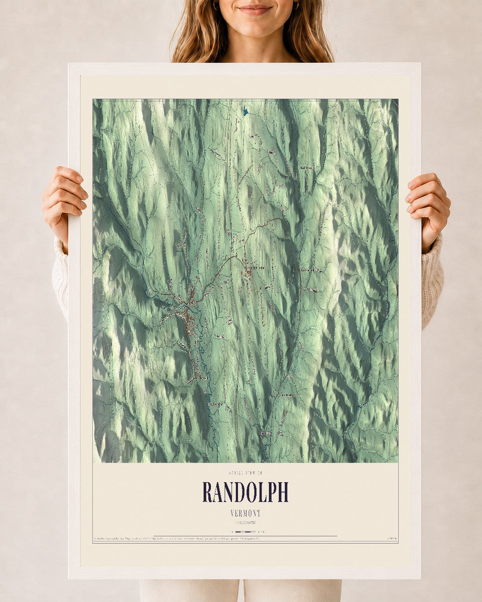 Randolph, Vermont map print - 24 x 36 white Ayous wood frame