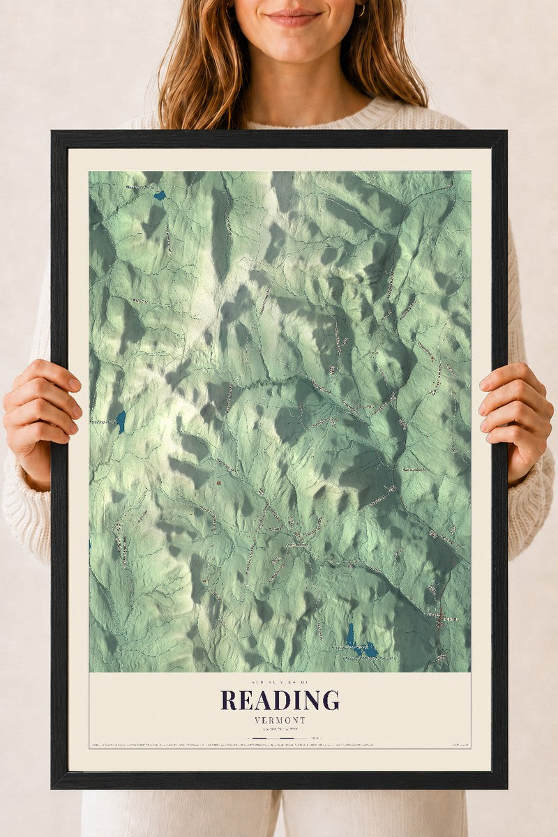 Reading, Vermont map print - 18 x 24 black Ayous wood frame