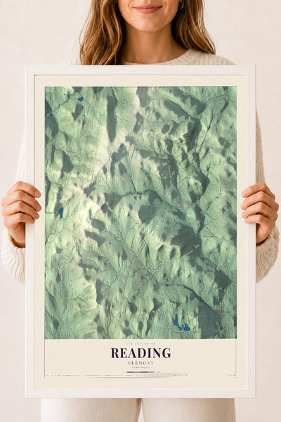 Reading, Vermont map print - 18 x 24 white Ayous wood frame