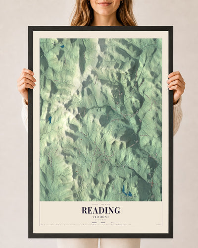 Reading, Vermont map print - 24 x 36 black Ayous wood frame
