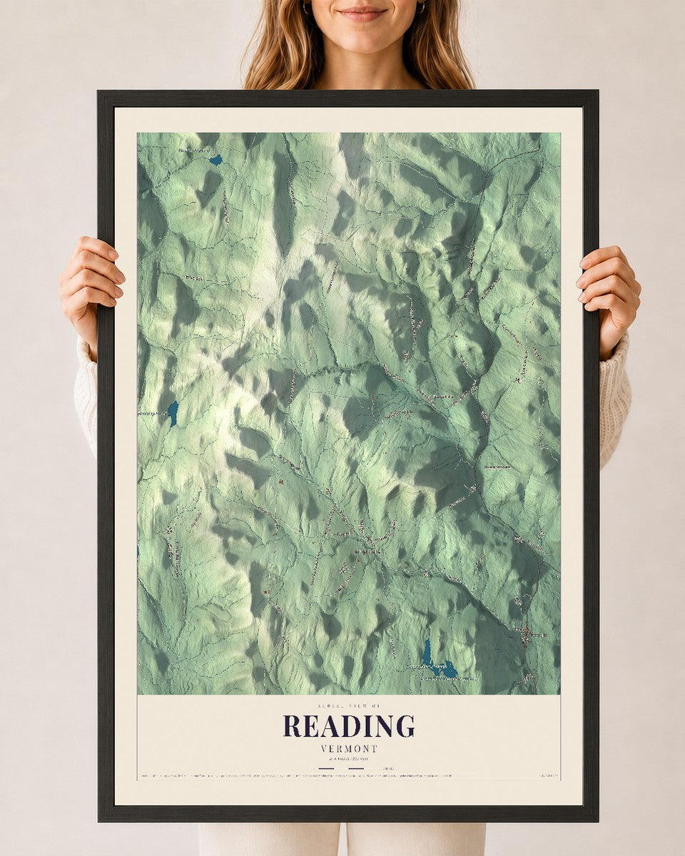 Reading, Vermont map print - 24 x 36 black Ayous wood frame