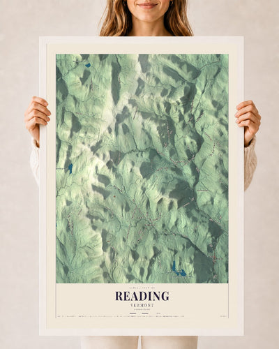 Reading, Vermont map print - 24 x 36 white Ayous wood frame