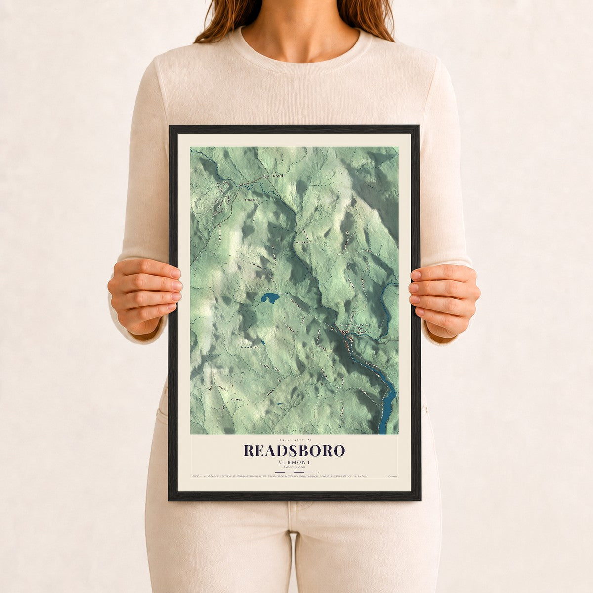 Readsboro, Vermont map print - 12 x 18 black Ayous wood frame