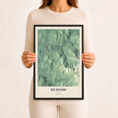 Richford, Vermont map print - 12 x 18 black Ayous wood frame