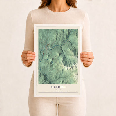 Richford, Vermont map print - 12 x 18 white Ayous wood frame