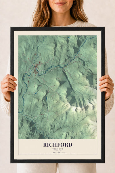 Richford, Vermont map print - 18 x 24 black Ayous wood frame