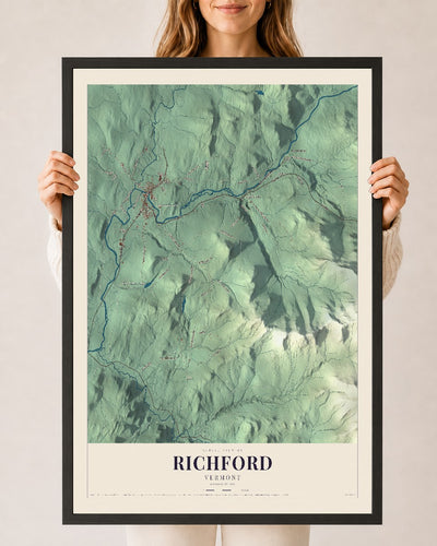 Richford, Vermont map print - 24 x 36 black Ayous wood frame