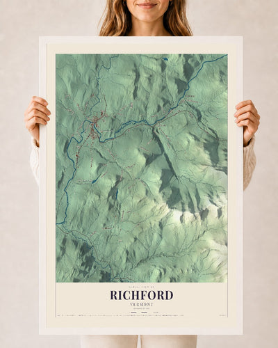 Richford, Vermont map print - 24 x 36 white Ayous wood frame