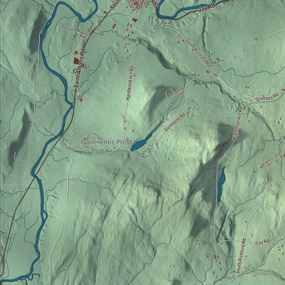 Terrain and local geography detail from the Richford, Vermont map