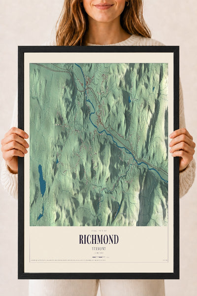 Richmond, Vermont map print - 18 x 24 black Ayous wood frame