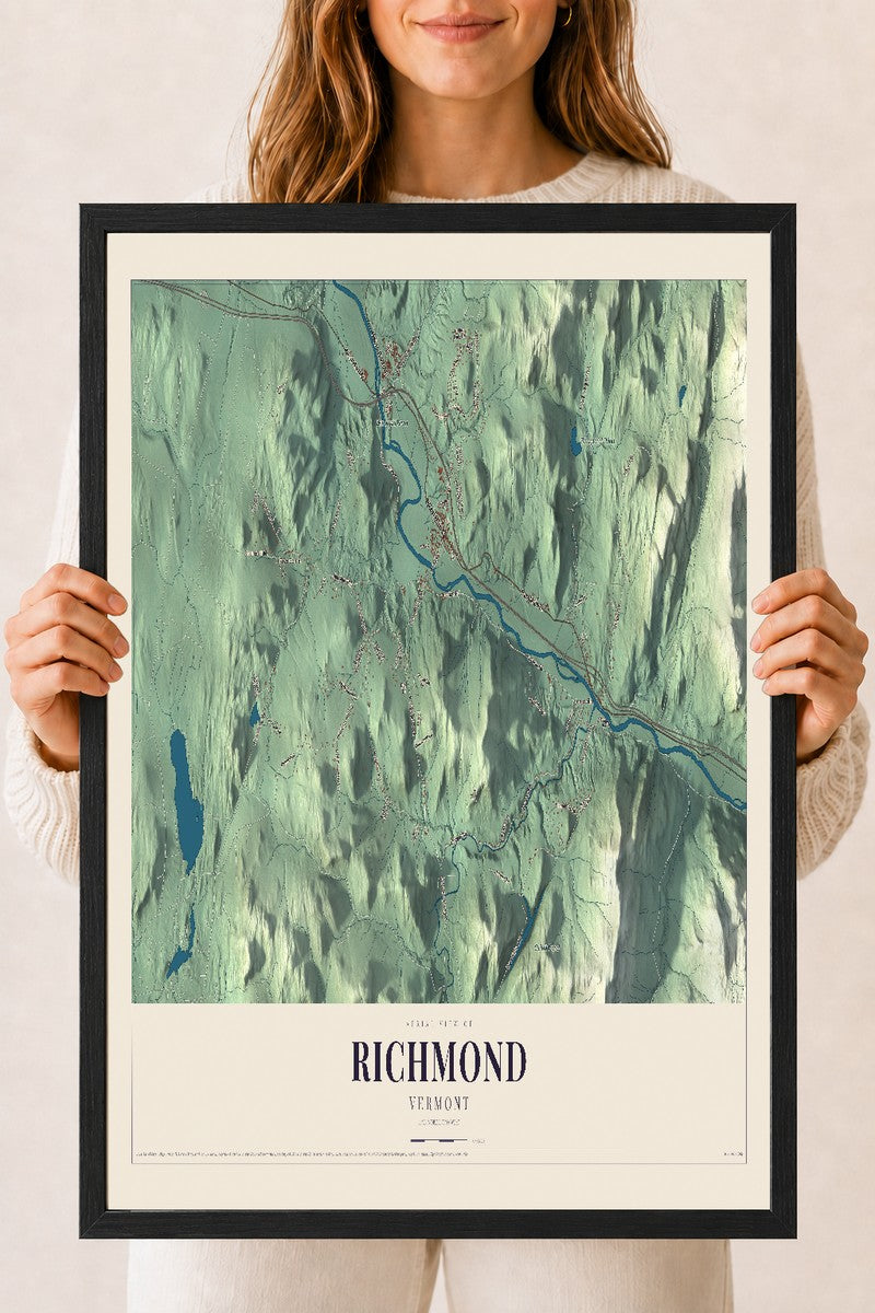 Richmond, Vermont map print - 18 x 24 black Ayous wood frame