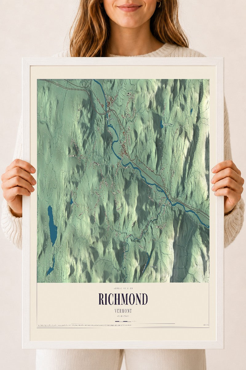Richmond, Vermont map print - 18 x 24 white Ayous wood frame