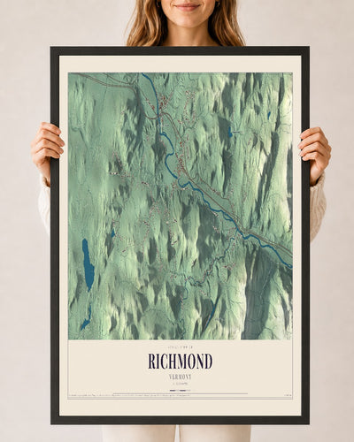 Richmond, Vermont map print - 24 x 36 black Ayous wood frame