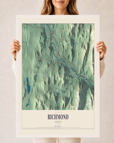 Richmond, Vermont map print - 24 x 36 white Ayous wood frame