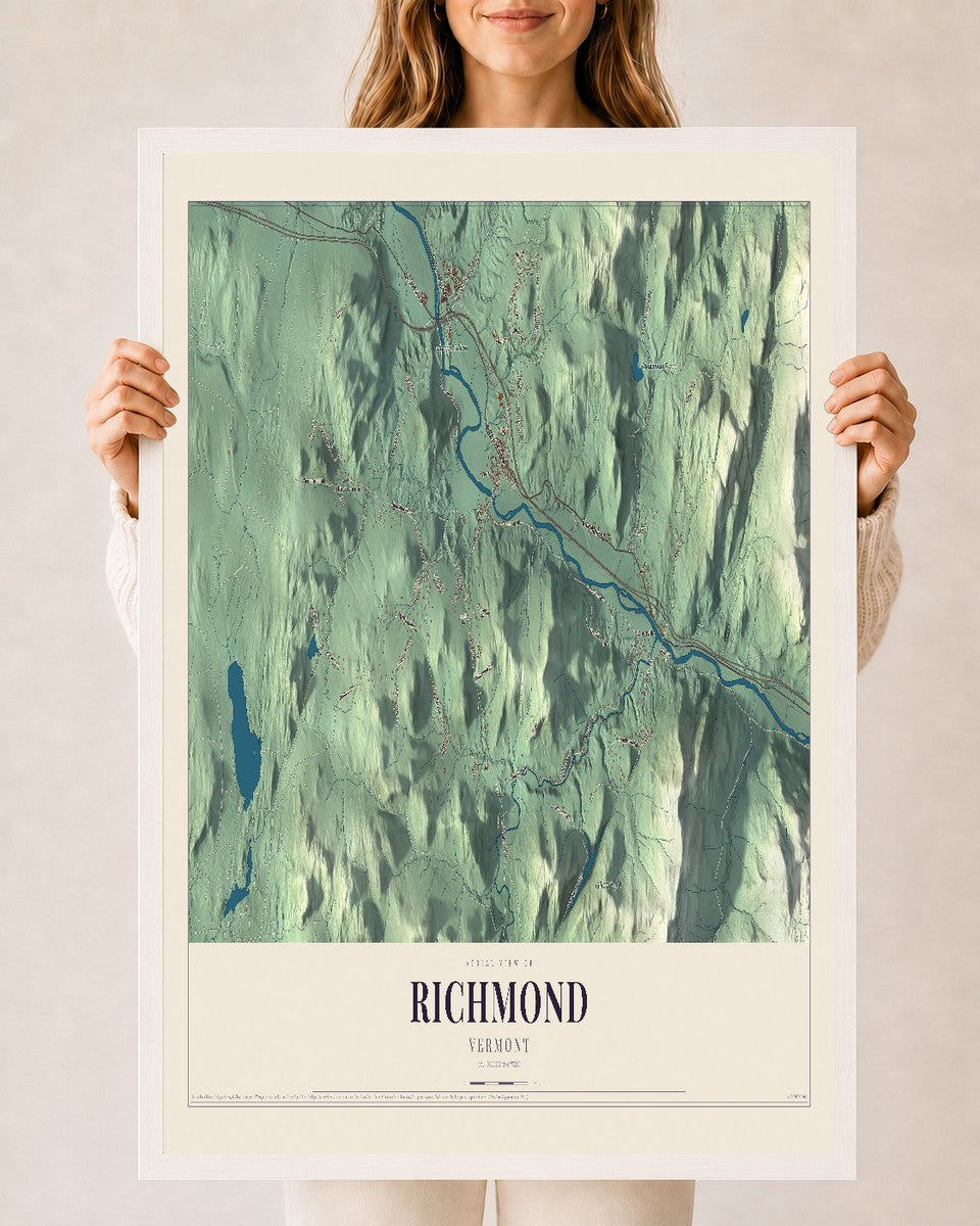 Richmond, Vermont map print - 24 x 36 white Ayous wood frame