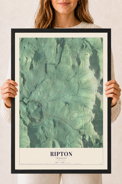 Ripton, Vermont map print - 18 x 24 black Ayous wood frame