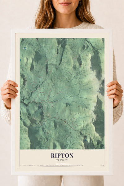 Ripton, Vermont map print - 18 x 24 white Ayous wood frame