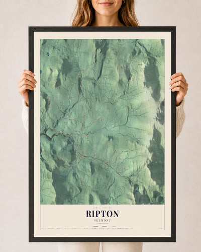Ripton, Vermont map print - 24 x 36 black Ayous wood frame
