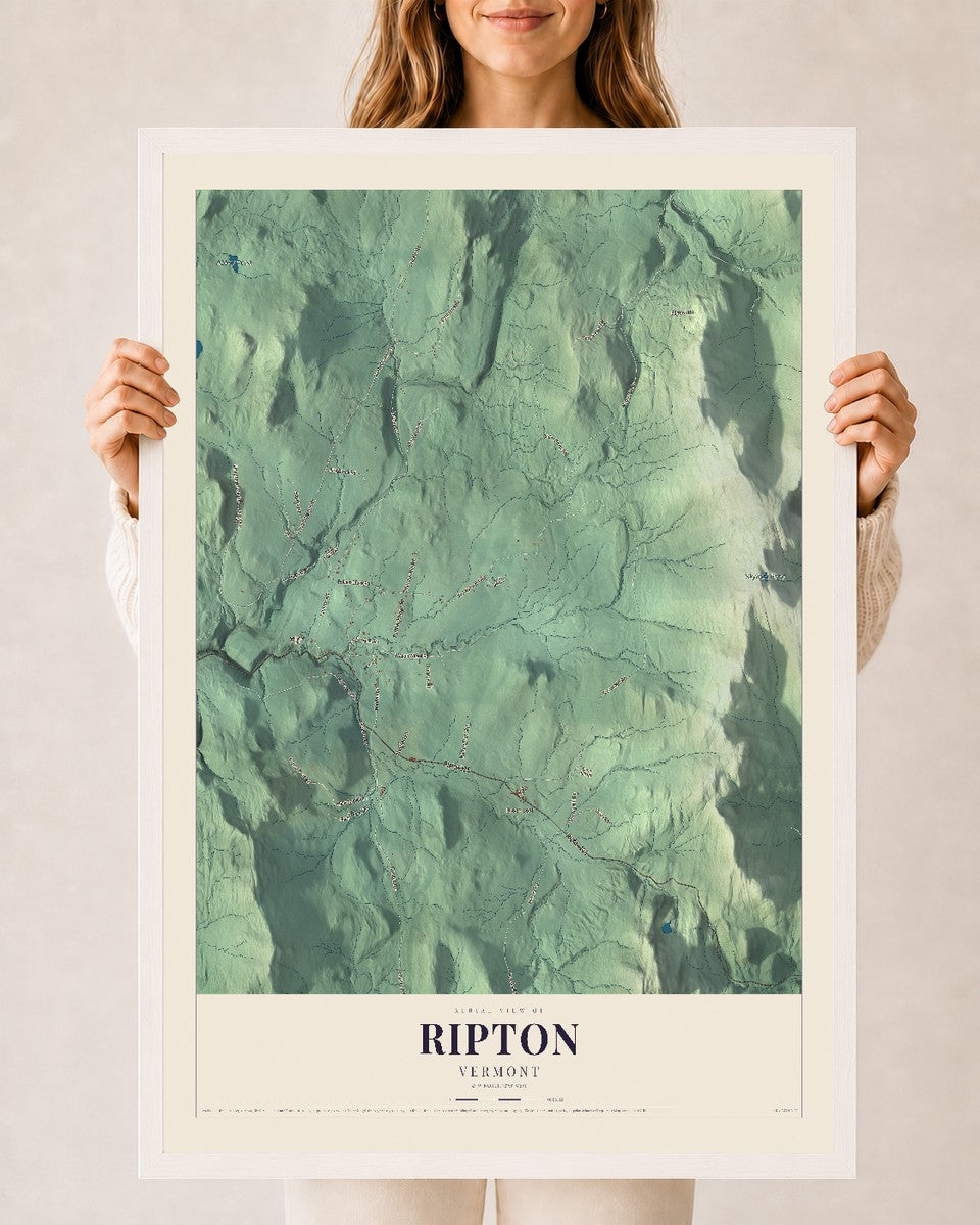 Ripton, Vermont map print - 24 x 36 white Ayous wood frame