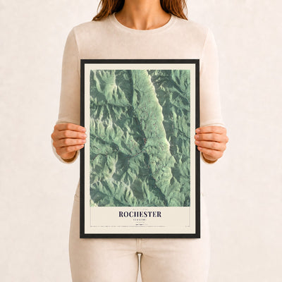 Rochester, Vermont map print - 12 x 18 black Ayous wood frame