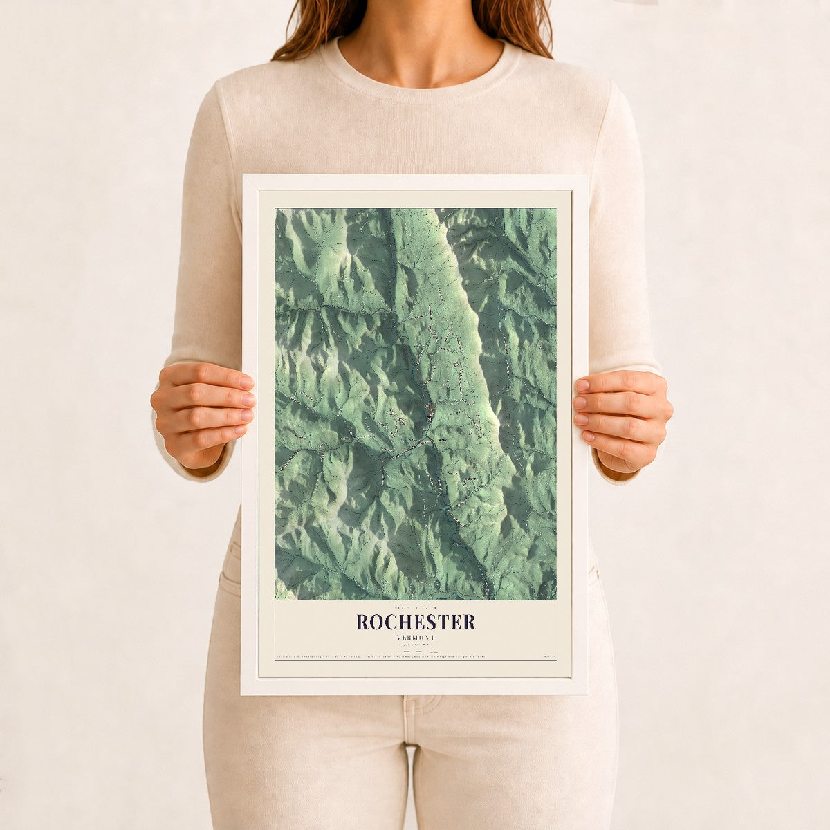 Rochester, Vermont map print - 12 x 18 white Ayous wood frame