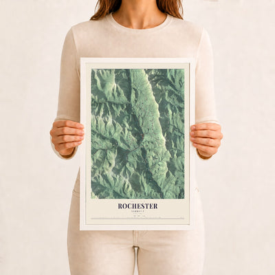 Rochester, Vermont map print - 12 x 18 white Ayous wood frame