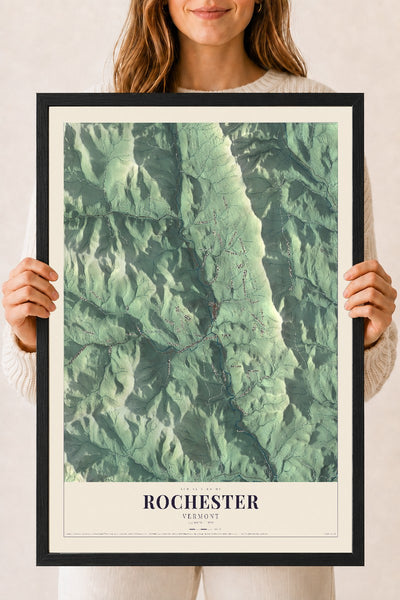 Rochester, Vermont map print - 18 x 24 black Ayous wood frame