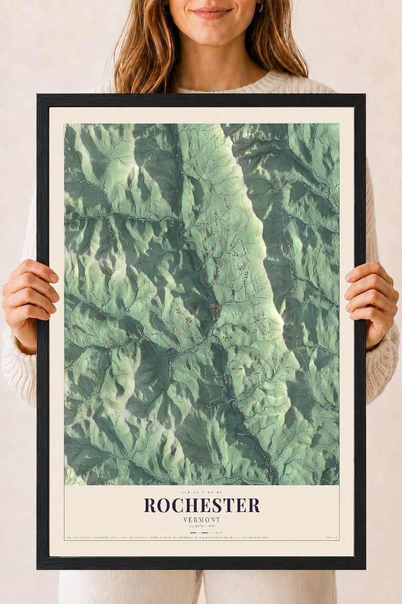 Rochester, Vermont map print - 18 x 24 black Ayous wood frame