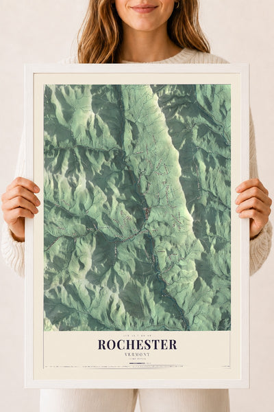 Rochester, Vermont map print - 18 x 24 white Ayous wood frame