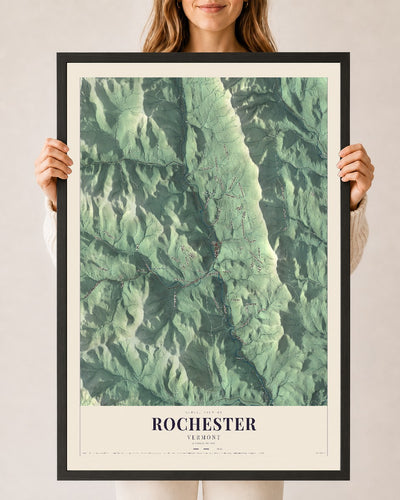 Rochester, Vermont map print - 24 x 36 black Ayous wood frame