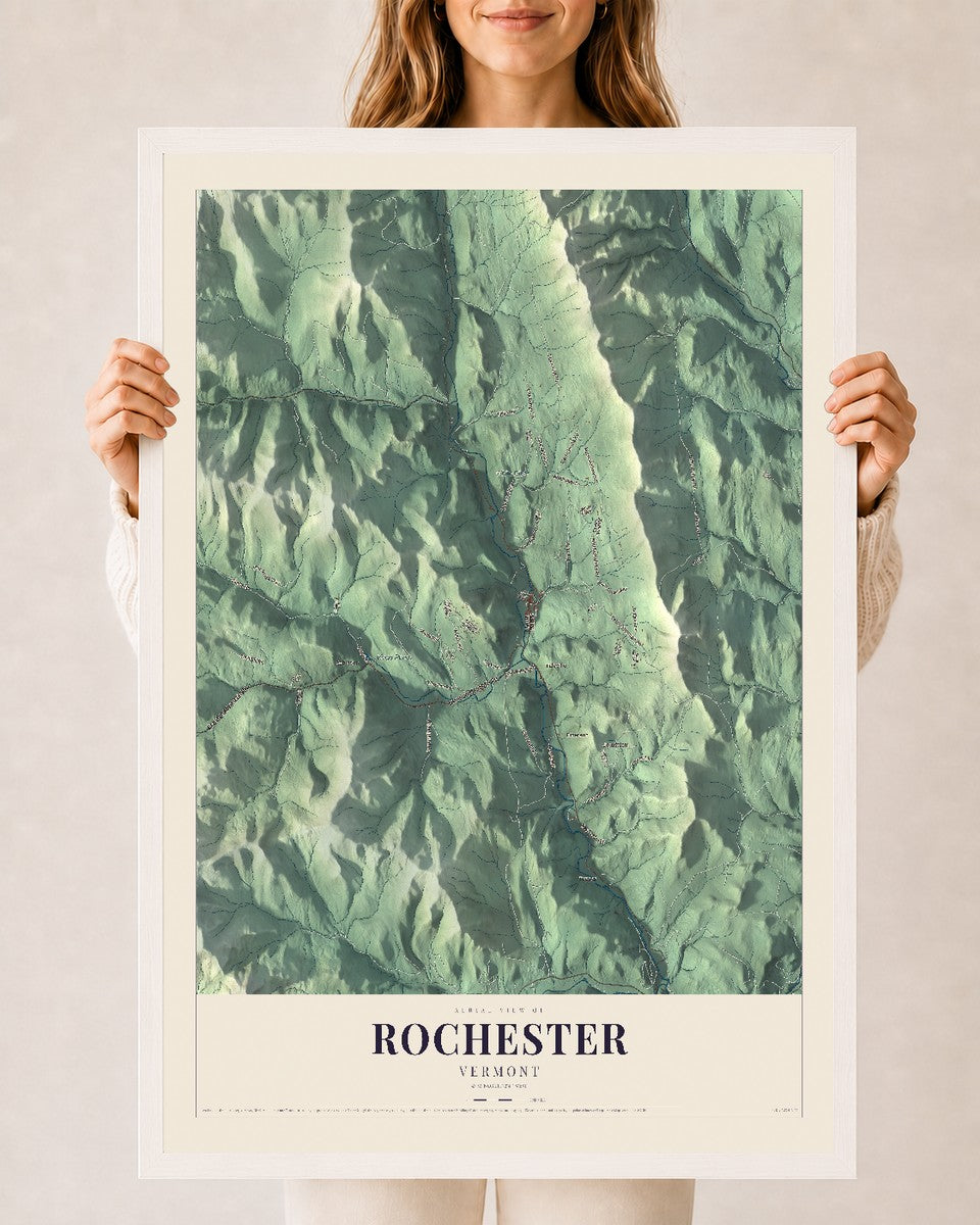 Rochester, Vermont map print - 24 x 36 white Ayous wood frame