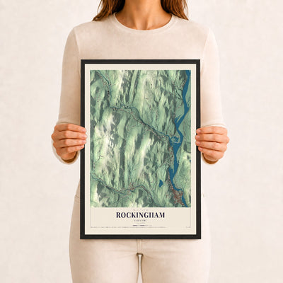 Rockingham, Vermont map print - 12 x 18 black Ayous wood frame