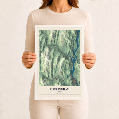 Rockingham, Vermont map print - 12 x 18 white Ayous wood frame