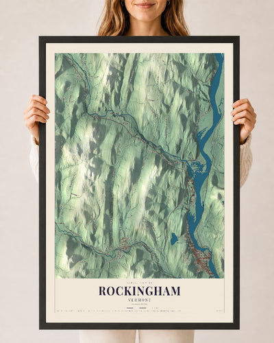 Rockingham, Vermont map print - 24 x 36 black Ayous wood frame