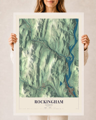 Rockingham, Vermont map print - 24 x 36 white Ayous wood frame