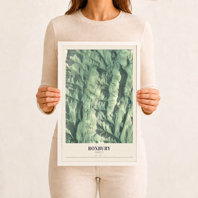 Roxbury, Vermont map print - 12 x 18 white Ayous wood frame