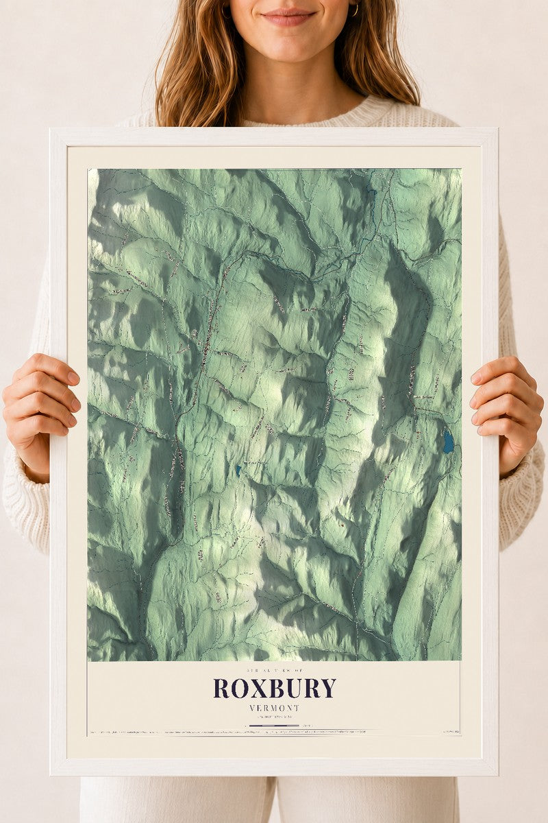 Roxbury, Vermont map print - 18 x 24 white Ayous wood frame
