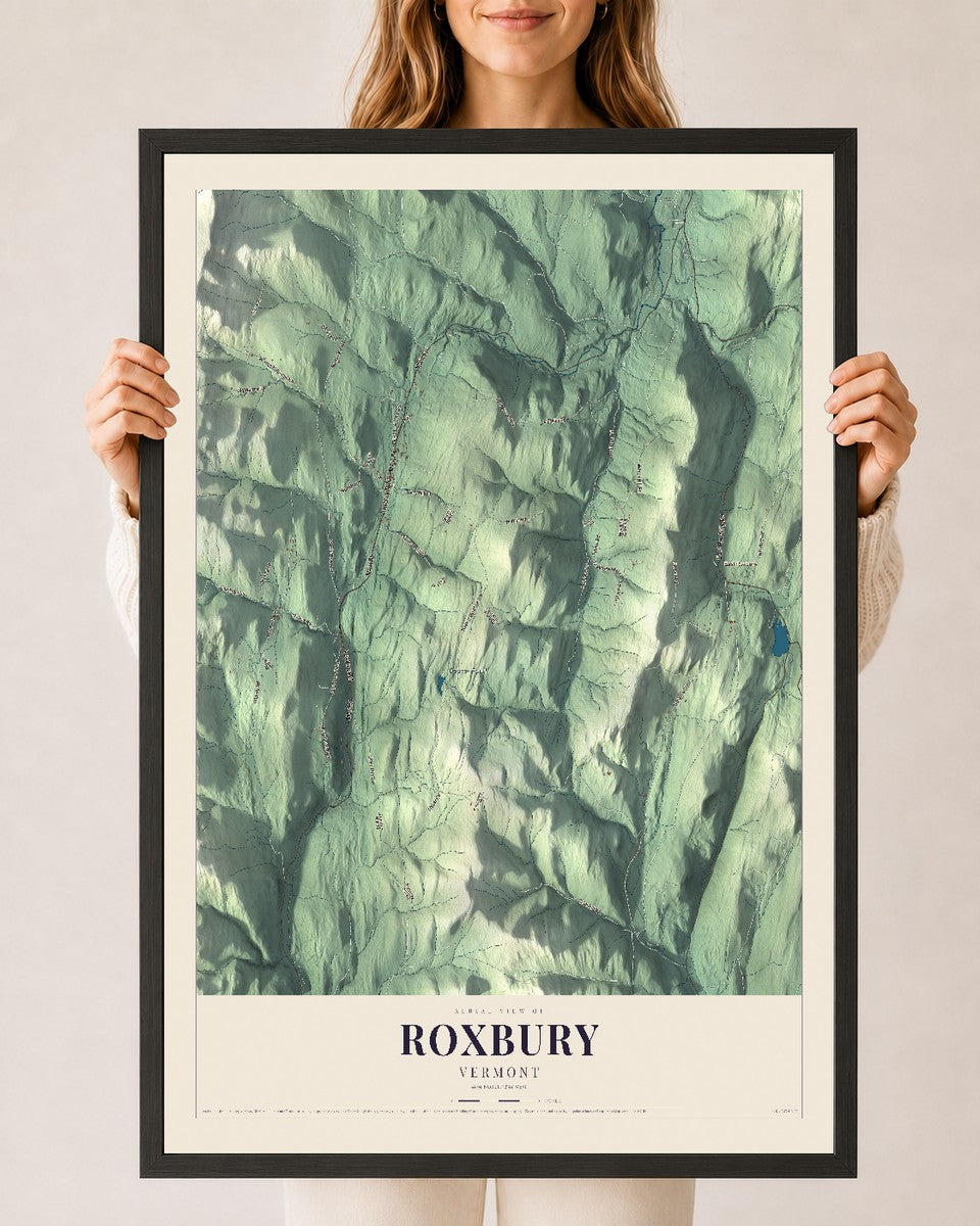 Roxbury, Vermont map print - 24 x 36 black Ayous wood frame