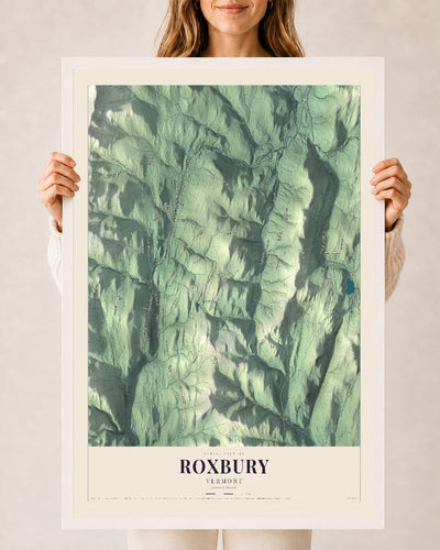 Roxbury, Vermont map print - 24 x 36 white Ayous wood frame