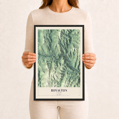 Royalton, Vermont map print - 12 x 18 black Ayous wood frame