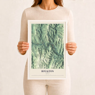 Royalton, Vermont map print - 12 x 18 white Ayous wood frame