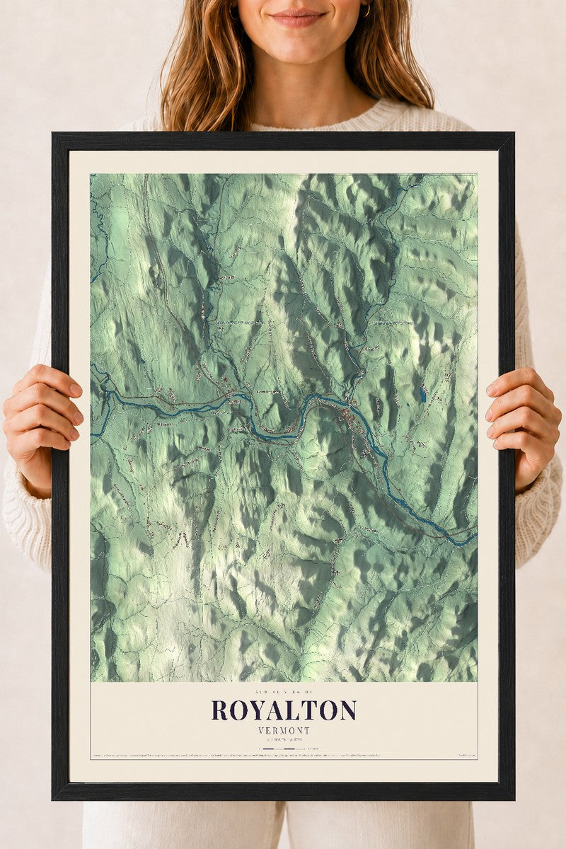 Royalton, Vermont map print - 18 x 24 black Ayous wood frame
